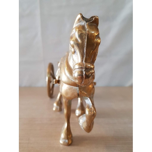 35 - Heavy Figure of Brass Horse Drawing a Cannon on Wheels, (Approx. L: 47cm)