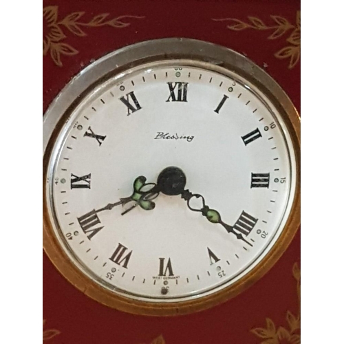 38 - West German Mid-20th Century Mechanical Desk Alarm Clock with White Dial, Roman Numerals, brass Barl... 