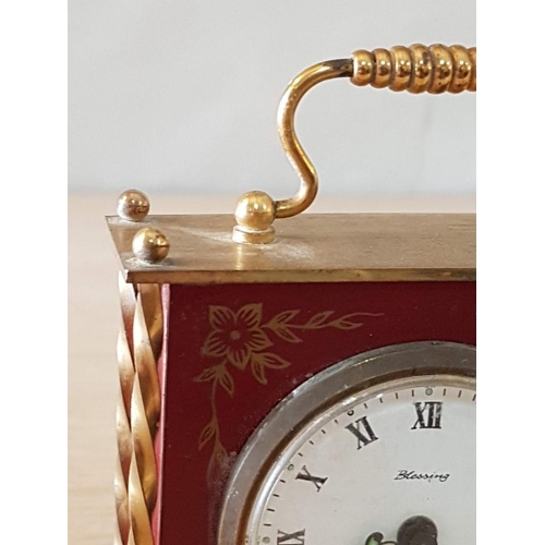 38 - West German Mid-20th Century Mechanical Desk Alarm Clock with White Dial, Roman Numerals, brass Barl... 