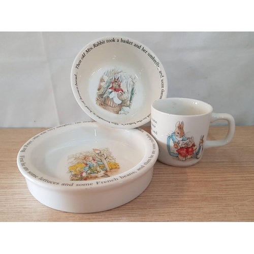 40 - 3 Pieces of Wedgwood 'Peter Rabbit' Crockery; Bowl (Ø: 15cm), Baby Dish (Ø: 17cm) and Beaker (H: 8cm... 