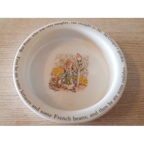 40 - 3 Pieces of Wedgwood 'Peter Rabbit' Crockery; Bowl (Ø: 15cm), Baby Dish (Ø: 17cm) and Beaker (H: 8cm... 