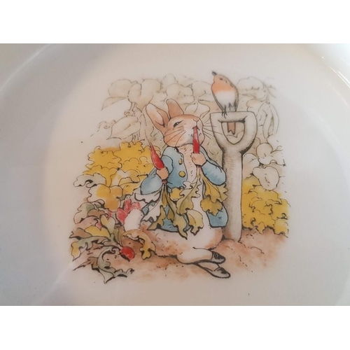 40 - 3 Pieces of Wedgwood 'Peter Rabbit' Crockery; Bowl (Ø: 15cm), Baby Dish (Ø: 17cm) and Beaker (H: 8cm... 