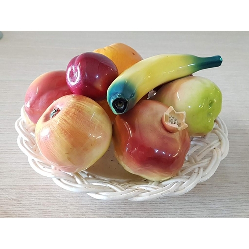 44 - Portuguese Porcelain Ornamental Basket of Fruit in Lattice Work Bowl, (Approx. 24 x 14cm)