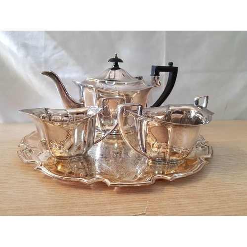 49 - Art Nouveau Silver Plated Tea Pot, Milk Jug and Sugar Bowl by 'H.F. & Co', EPNS A1, on Silver Colour... 