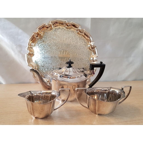 49 - Art Nouveau Silver Plated Tea Pot, Milk Jug and Sugar Bowl by 'H.F. & Co', EPNS A1, on Silver Colour... 