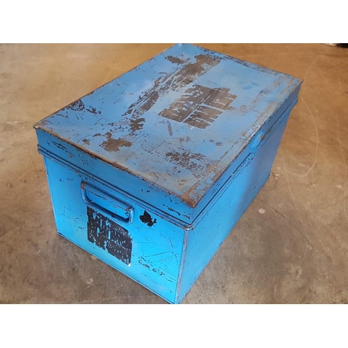 51 - Blue Metal Deed Box with Handles, (Approx. 46 x 31 x 28cm)