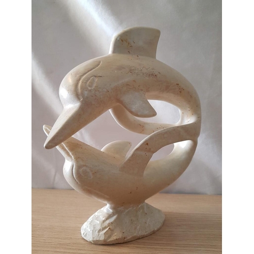 53 - Stone 'Frolicking Dolphins' Ornament, (Approx. 23 x 18cm)