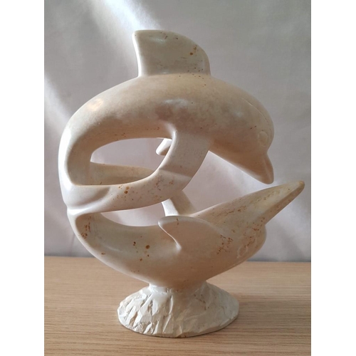 53 - Stone 'Frolicking Dolphins' Ornament, (Approx. 23 x 18cm)