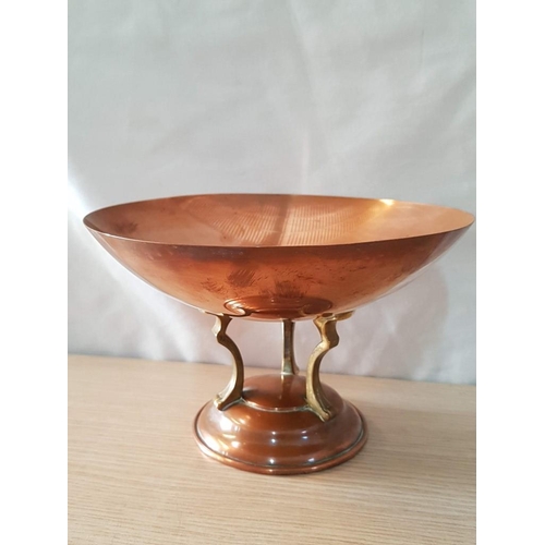 68 - 'Linton' Tazza Art Deco Copper & Brass Bowl Compote on Tripod Legs, (Approx. Ø: 21cm, H: 14cm)