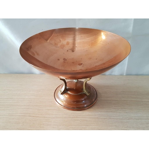 68 - 'Linton' Tazza Art Deco Copper & Brass Bowl Compote on Tripod Legs, (Approx. Ø: 21cm, H: 14cm)