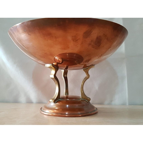 68 - 'Linton' Tazza Art Deco Copper & Brass Bowl Compote on Tripod Legs, (Approx. Ø: 21cm, H: 14cm)