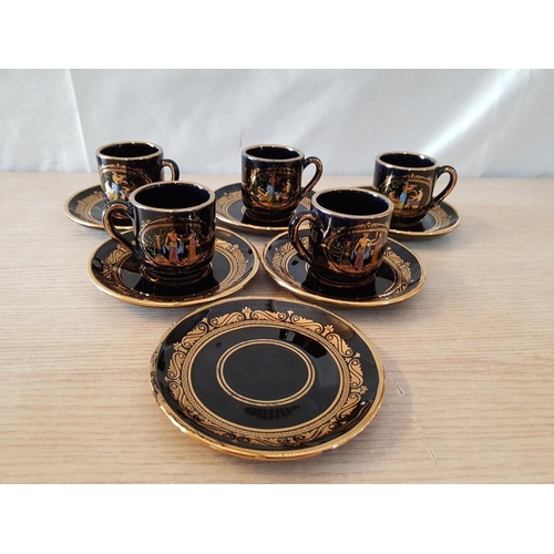 69 - Grecian Black & Gold Porcelain, Incl. Cups & Saucers, Napkin Holder and Pair of Candlesticks, (14 pc... 