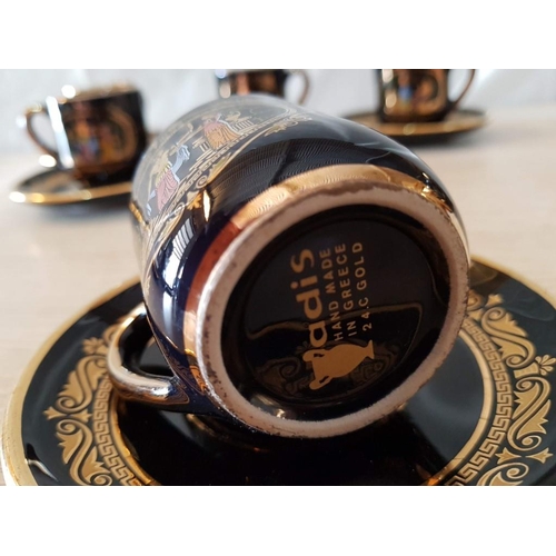 69 - Grecian Black & Gold Porcelain, Incl. Cups & Saucers, Napkin Holder and Pair of Candlesticks, (14 pc... 