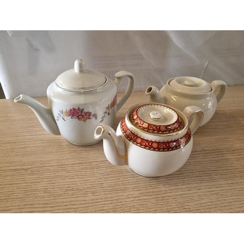 72 - 3 x Vintage Porcelain Tea Pots, Incl. Royal Falcon Ironstone 'Sandringham', England, (3)