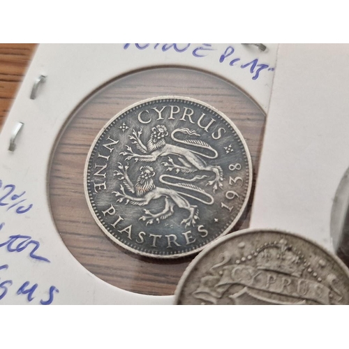 149 - 3 x Cyprus Silver Coins; 1938, 1919 & 1921 King George V Nine Piastre, (23.7mm, 5.65g, .925 Sterling... 