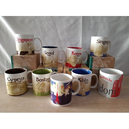 200 - Collection of 9 x Starbucks Coffee Mugs, from Around the World; UK, Cyprus, Korea, Singapore, Boston... 