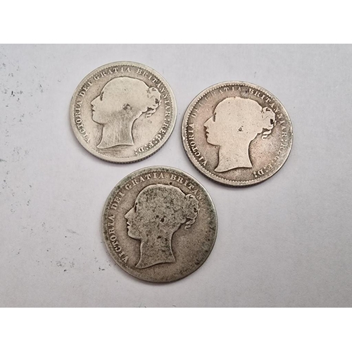 159 - 3 x Antique Silver One Shilling British Coins; 1871 and 2 x 1872 (Queen Victoria, Young Head), Sterl... 