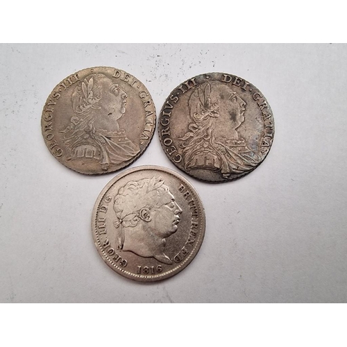 161 - 3 x Antique Silver One Shilling British Coins; 2 x 1787 and 1816 (King George III), (Approx. 17.4g T... 