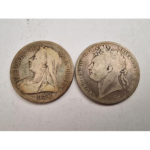 162 - 2 x Antique Silver Half Crown British Coins; 1821 (King George IIII) and 1900 (Queen Victoria), (App... 