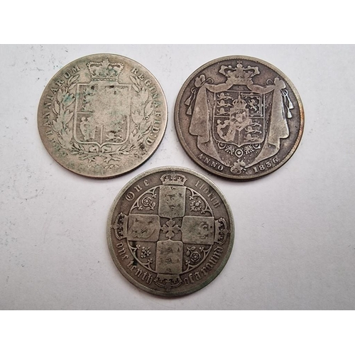 164 - 3 x Antique Silver British Coins: 1836 Half Crown (George IIII), 1878 Half Crown (Queen Victoria) an... 