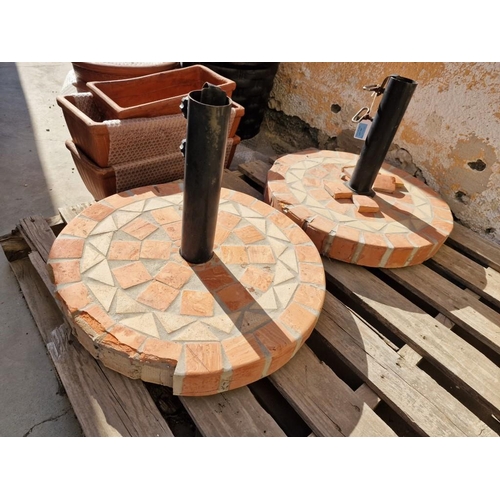 167 - 2 x Heavy Garden Umbrella Bases with Tiled Finish, (a/f), (2)