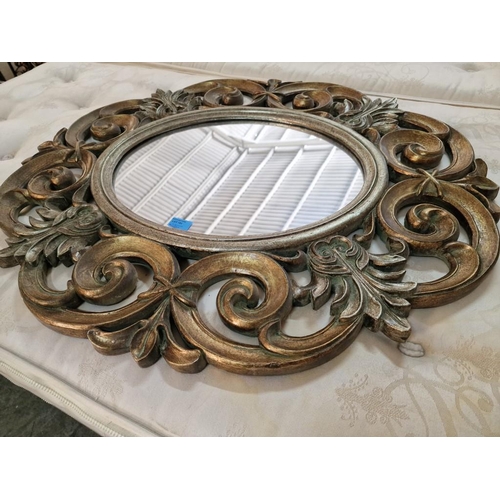 191 - Decorative Oval Wall Mirror with Classical Style Gold Tone Carved Wood Effect Surround, (Approx. 90 ... 