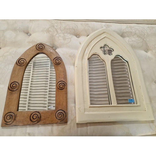 192 - 2 x Decorative Wall Mirrors with Arched Tops; Solid Wood with Carved Spiral Pattern and Vintage Off-... 