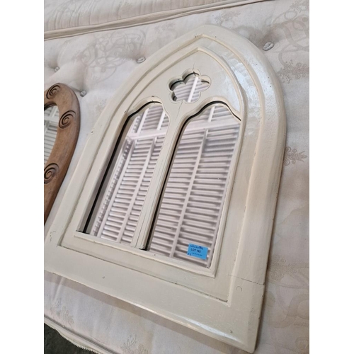 192 - 2 x Decorative Wall Mirrors with Arched Tops; Solid Wood with Carved Spiral Pattern and Vintage Off-... 