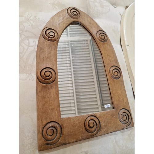 192 - 2 x Decorative Wall Mirrors with Arched Tops; Solid Wood with Carved Spiral Pattern and Vintage Off-... 