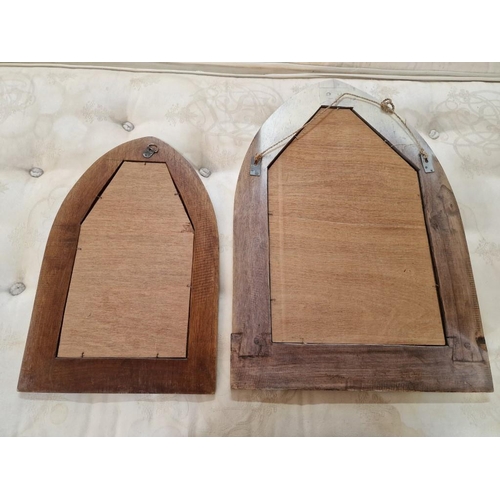 192 - 2 x Decorative Wall Mirrors with Arched Tops; Solid Wood with Carved Spiral Pattern and Vintage Off-... 