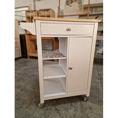 193 - Shaker Style Kitchen Tolley / Island Unit with Light Wood Top, Towel Rail, Shelves, Drawer and Cupbo... 