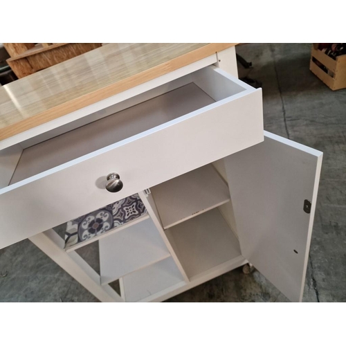 193 - Shaker Style Kitchen Tolley / Island Unit with Light Wood Top, Towel Rail, Shelves, Drawer and Cupbo... 