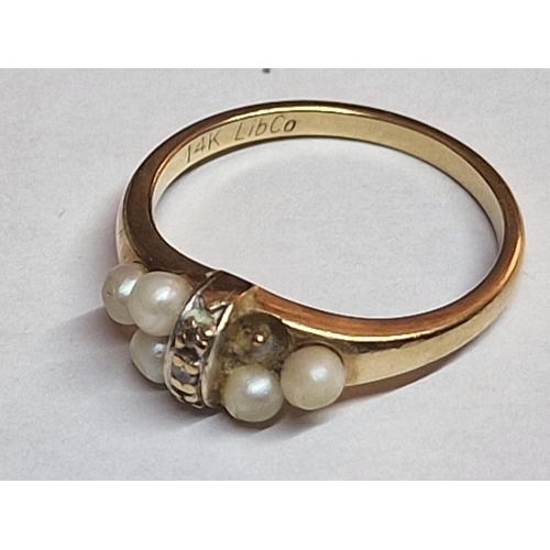 171 - 14ct Gold and Pearl 'Lib & Co' Ring (Approx. 2.7g, Size: L), (Nb. One Pearl / Stone Missing)