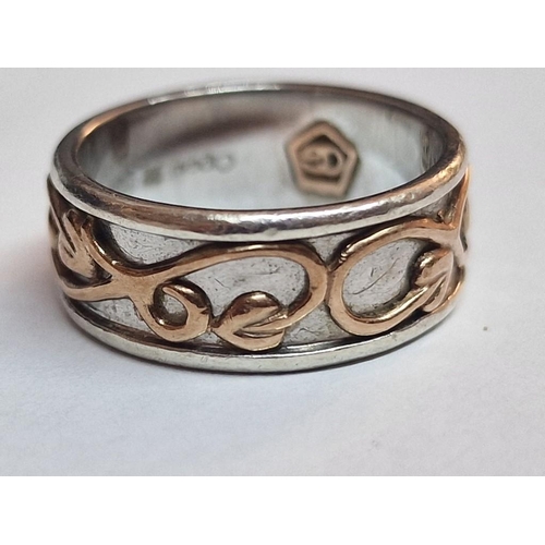 174 - Sterling Silver 'Clogau' Ring with Gold Highlight Pattern in Original Box, (Approx. 5.4g, Size: N)