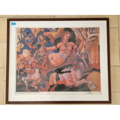 108 - Framed & Signed Print Titled 'Rapture of Europe' by Cypriot Artist Makariou Andreas, (Approx. 80 x 6... 