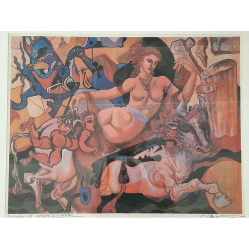 108 - Framed & Signed Print Titled 'Rapture of Europe' by Cypriot Artist Makariou Andreas, (Approx. 80 x 6... 