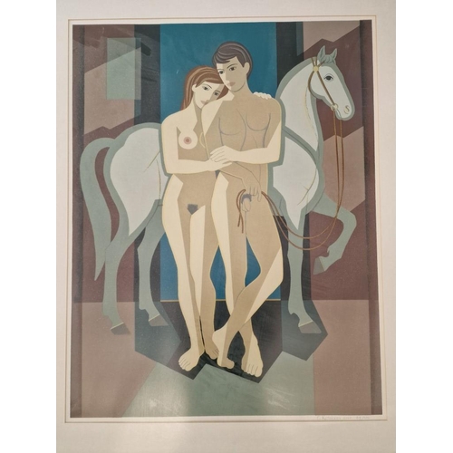 109 - Framed & Signed Limited Edition Print (29/100) of Abstract Nude Couple with Horse, by Cypriot Artist... 