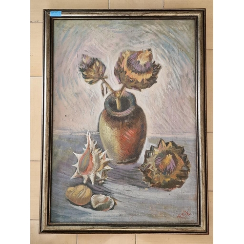 111 - Framed & Signed Original Oil Painting on Canvas, Still Life of Flowers in Vase by Cypriot Artist Mak... 