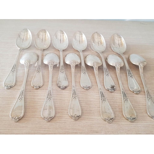 100 - Set of 12 x Sterling Silver (925) Table Spoons with Leaf Pattern Handle, (Approx. 920g), (12)