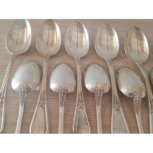 100 - Set of 12 x Sterling Silver (925) Table Spoons with Leaf Pattern Handle, (Approx. 920g), (12)