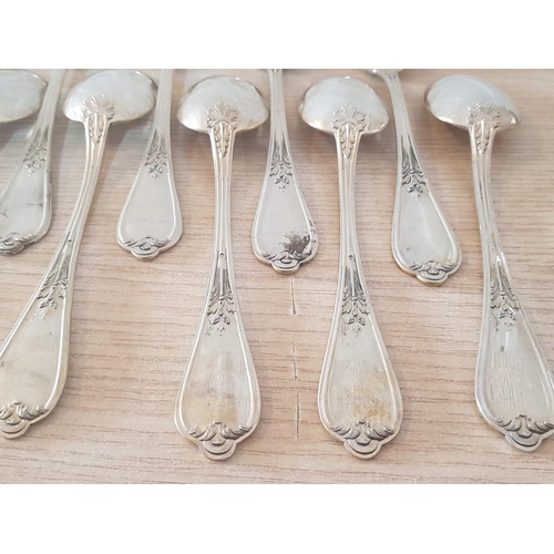 100 - Set of 12 x Sterling Silver (925) Table Spoons with Leaf Pattern Handle, (Approx. 920g), (12)