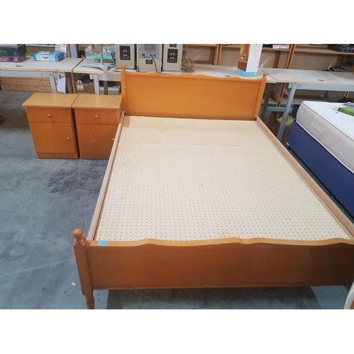 150 - Double Bed with Light Wood Surround (Fits Mattress Approx. 135 x 188cm), Together with Pair of Match... 