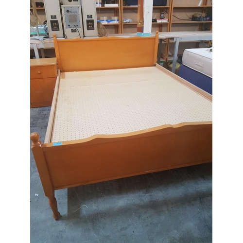 150 - Double Bed with Light Wood Surround (Fits Mattress Approx. 135 x 188cm), Together with Pair of Match... 