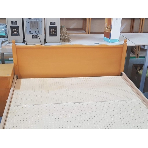 150 - Double Bed with Light Wood Surround (Fits Mattress Approx. 135 x 188cm), Together with Pair of Match... 