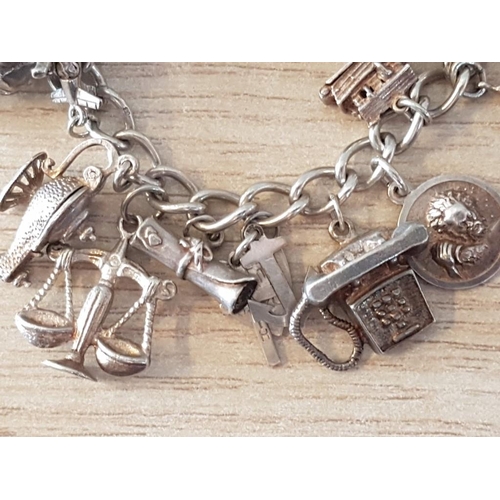 196 - Sterling Silver Charm Bracelet, English Hallmarks with Approx. 25 x Charms, (Total Weight Approx. 92... 