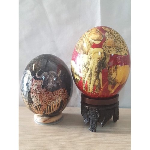 201 - South African Remarkable Ostrich Eggs Ornaments, Featuring the Iconic & Majestic 'Big 5' African Ani... 