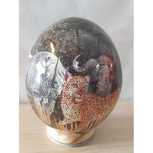 201 - South African Remarkable Ostrich Eggs Ornaments, Featuring the Iconic & Majestic 'Big 5' African Ani... 