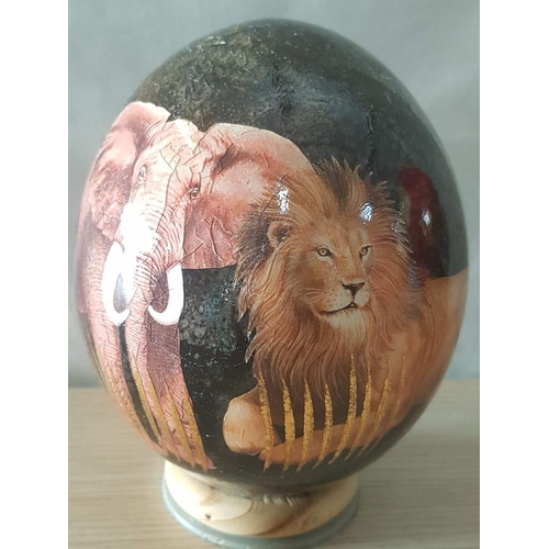 201 - South African Remarkable Ostrich Eggs Ornaments, Featuring the Iconic & Majestic 'Big 5' African Ani... 