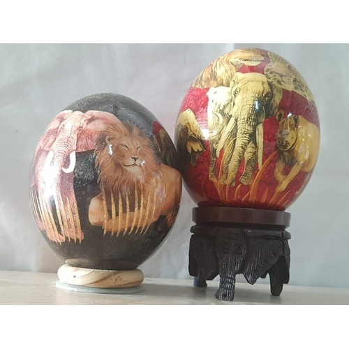 201 - South African Remarkable Ostrich Eggs Ornaments, Featuring the Iconic & Majestic 'Big 5' African Ani... 