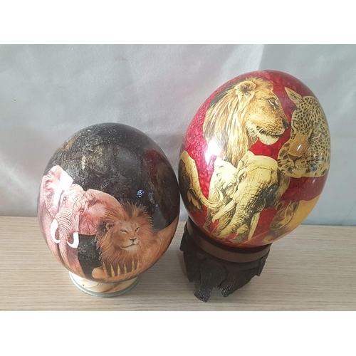 201 - South African Remarkable Ostrich Eggs Ornaments, Featuring the Iconic & Majestic 'Big 5' African Ani... 